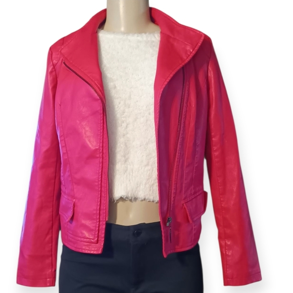 Chouyatou Fuchsia Pink Faux Leather Jacket XS – Like New - Picture 3 of 6